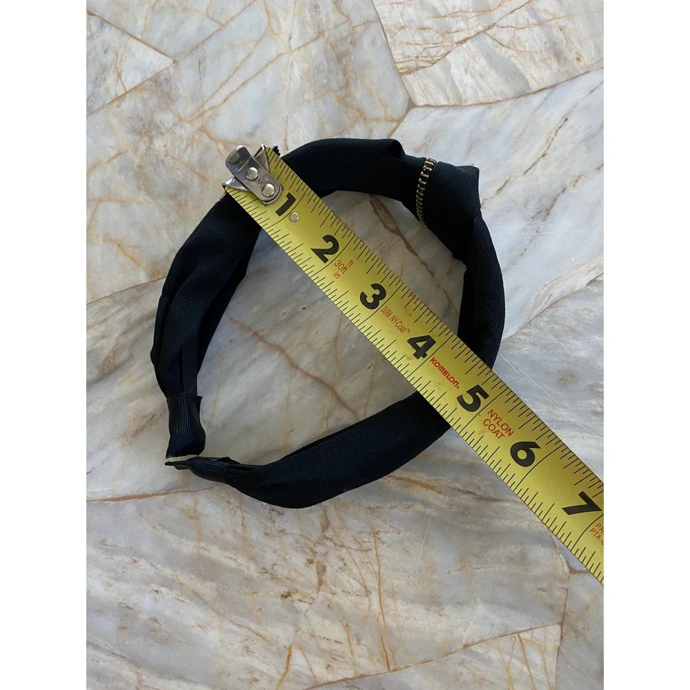 Black Knotted Headband Gold Zipper Trim Edgy Turban Style Hair Accessory